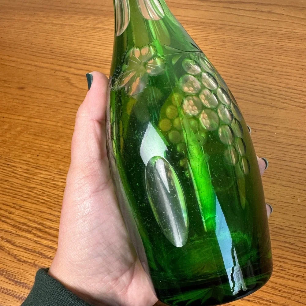 Nachtmann Traube Emerald Green Cut Glass Decanter‎ Grape Leaf Design